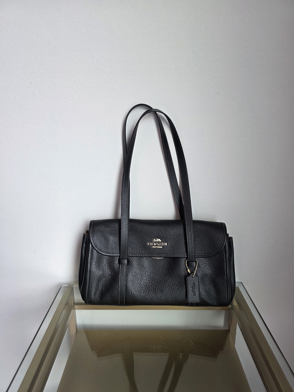 Coach Bridget Flap Black Pebbled Leather Shoulder Bag